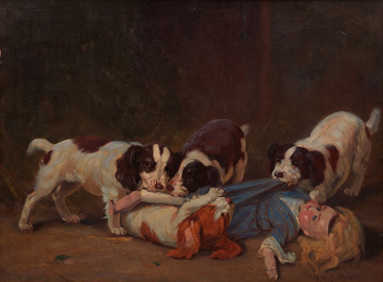 Artwork by Frederick Stanley Haines, Untitled (Dogs Playing with a Doll)