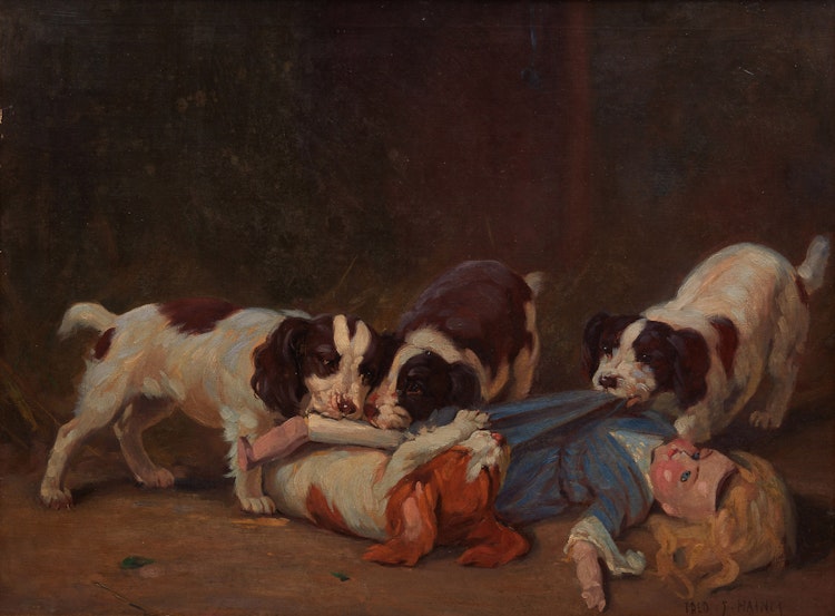 Artwork by Frederick Stanley Haines,  Untitled (Dogs Playing with a Doll)