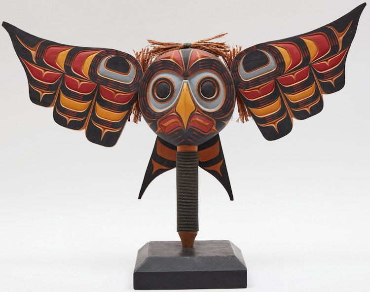 Artwork by Jason Hunt, Kwagulth Owl Rattle