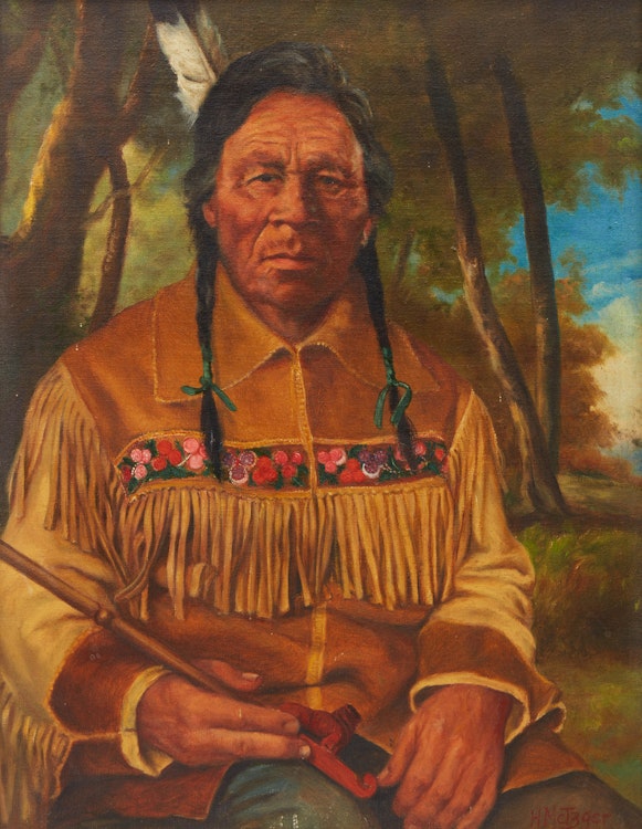 Artwork by Henry Metzger,  Rock Thunder - Well Known Medicine Man, Muskapetung Reserve 