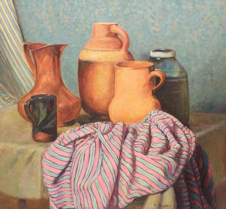 Artwork by Frederick Bourchier Taylor, Pottery, Copper & Striped Material