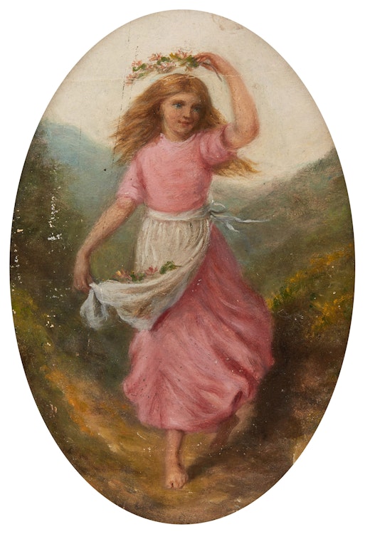 Artwork by Charlotte Mount Brock Schreiber, Dancing Maiden; Young Girl Picking Flowers