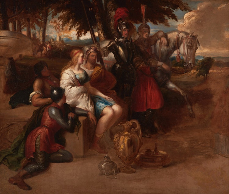Artwork by Daniel Maclise, Young Lovers Held Captive