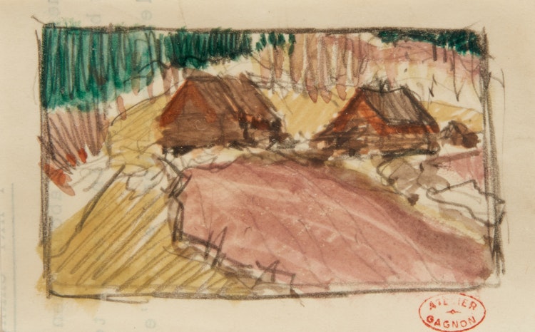 Artwork by Clarence Alphonse Gagnon, Sketch of a Farm near Baie St. Paul, Quebec