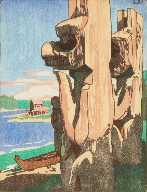 Artwork by Walter Joseph Phillips,  Siwash House Posts, Tsatsisnukomi, BC