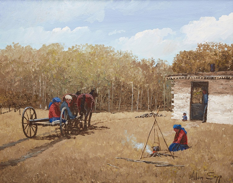 Artwork by Allen Sapp, Tea Almost Ready