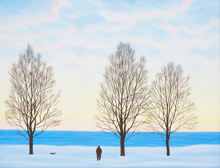 Artwork by Philip Sybal, Dog Walk Along the Shore