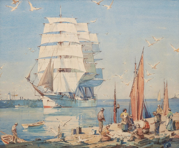 Artwork by Alfred Crocker Leighton, Ships in Port