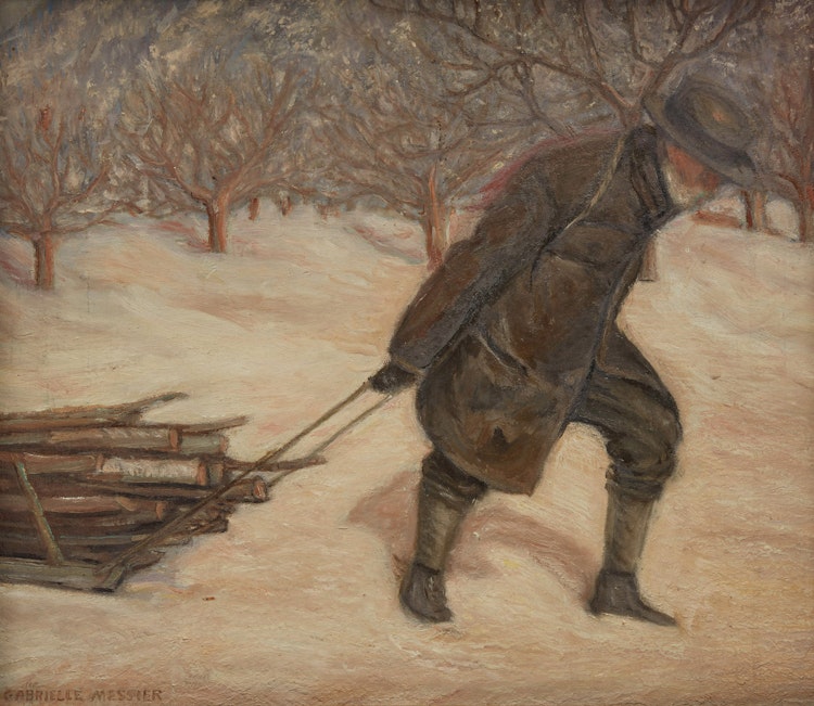 Artwork by Gabrielle Messier, Portrait d’Ozias Leduc traînant un voyage de bois