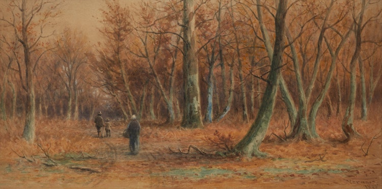 Artwork by Frederick Arthur Verner, Figures in an Autumn Woodland